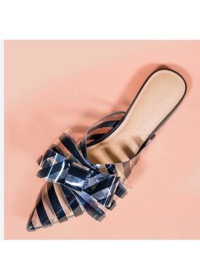 She Is Cheval Oh So Jelly translucent black stripe bow pointed toe mule slide 7